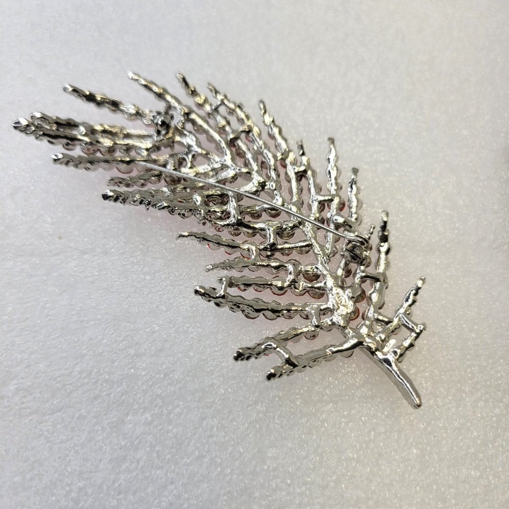 Red Rhinestone Leaf Brooch - Picture 7 of 13